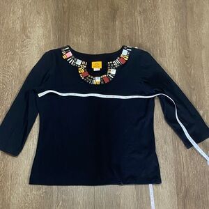 Women’s medium Ruby Rd. Black 3/4 sleeve Top with Colorful Beaded Neckline
